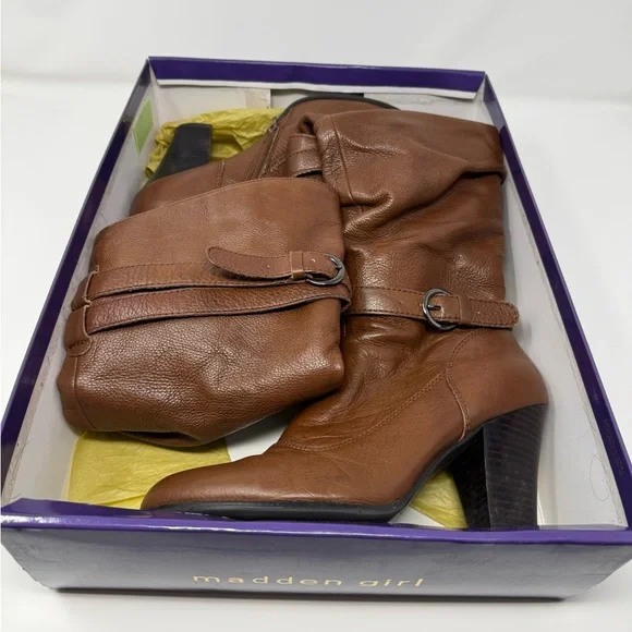 Madden Girl Brown Slouchy Heeled Boots Size 8 - Picture 12 of 13